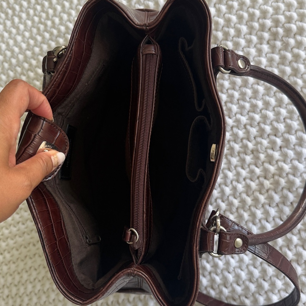 LIZ CLAIRBONE embossed faux croc satchel bag Dark Brown Crocodile Embossed Bag - Picture 12 of 16